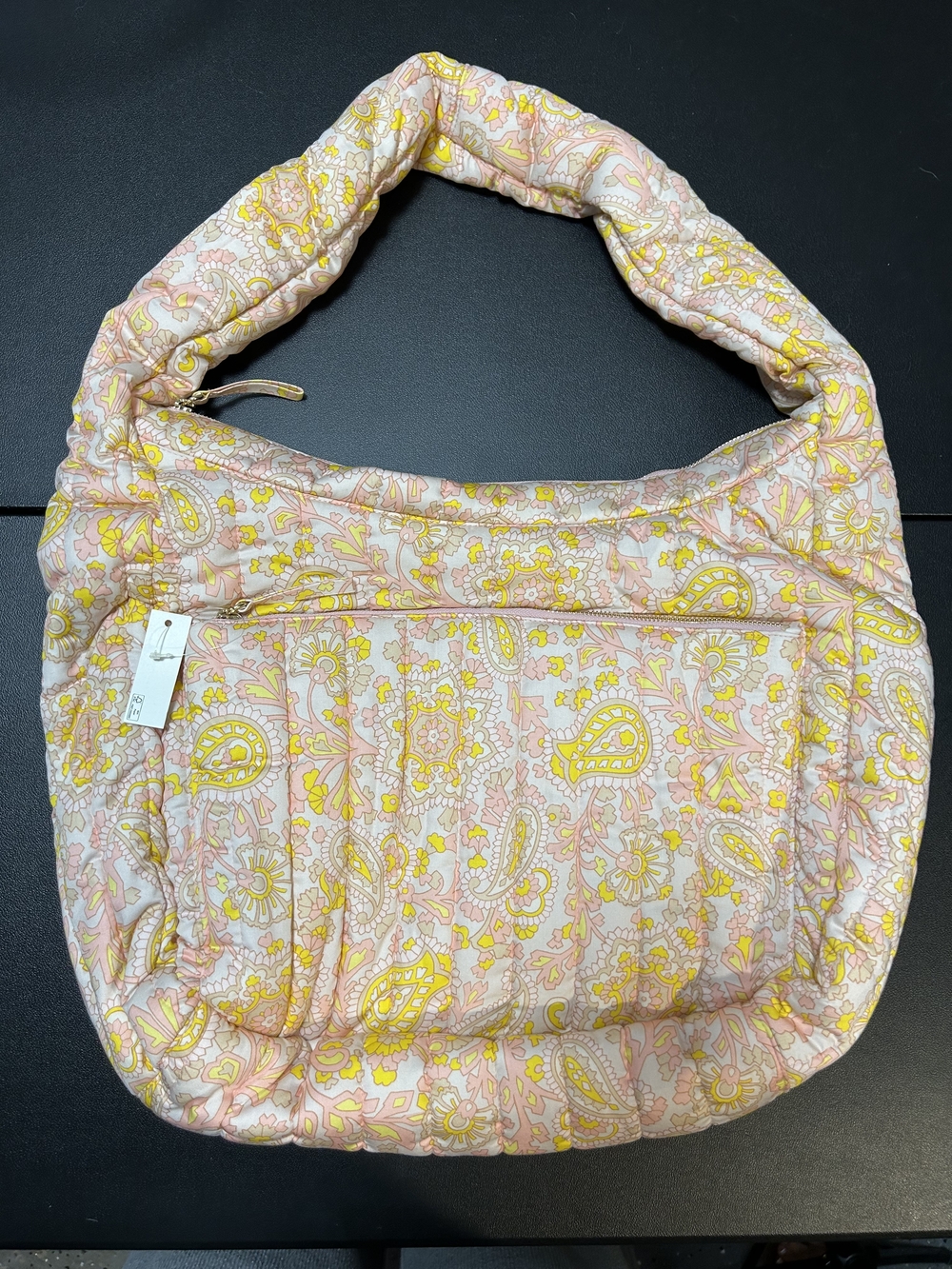 Quilted Paisley Shoulder Bag - Pink & Yellow